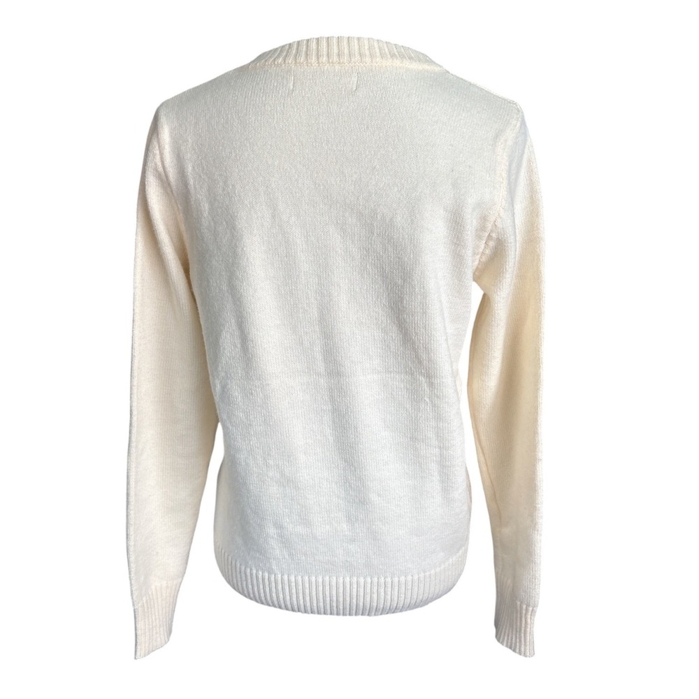 Sporty & Rich NY Crest Knitted Sweater, Ecru, Large, Embroidered Logo, Luxury - Picture 7 of 10